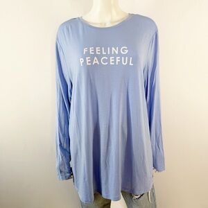 Peace Love World Blue FEELING PEACEFUL T-Shirt Size L Casual Comfy Holiday